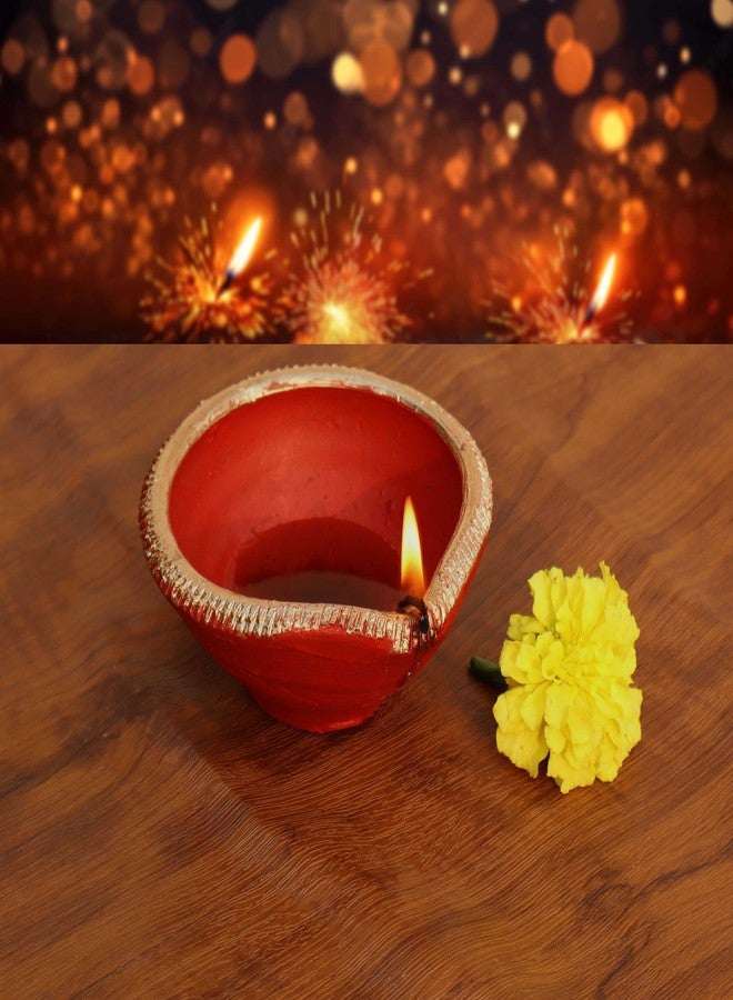 Pure Source India Traditional Handmade Earthen Clay Big Size Diya for Laxmi Poojan Multi Colour, 1 Piece - Image 1